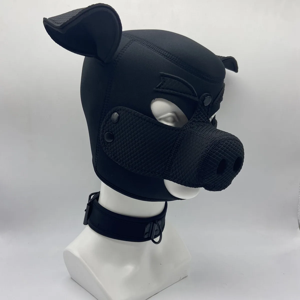 New 3D Mould Neoprene Fetish Animal Mask with Detachable Nose Black Full Head Fetish Pig Slave Hood