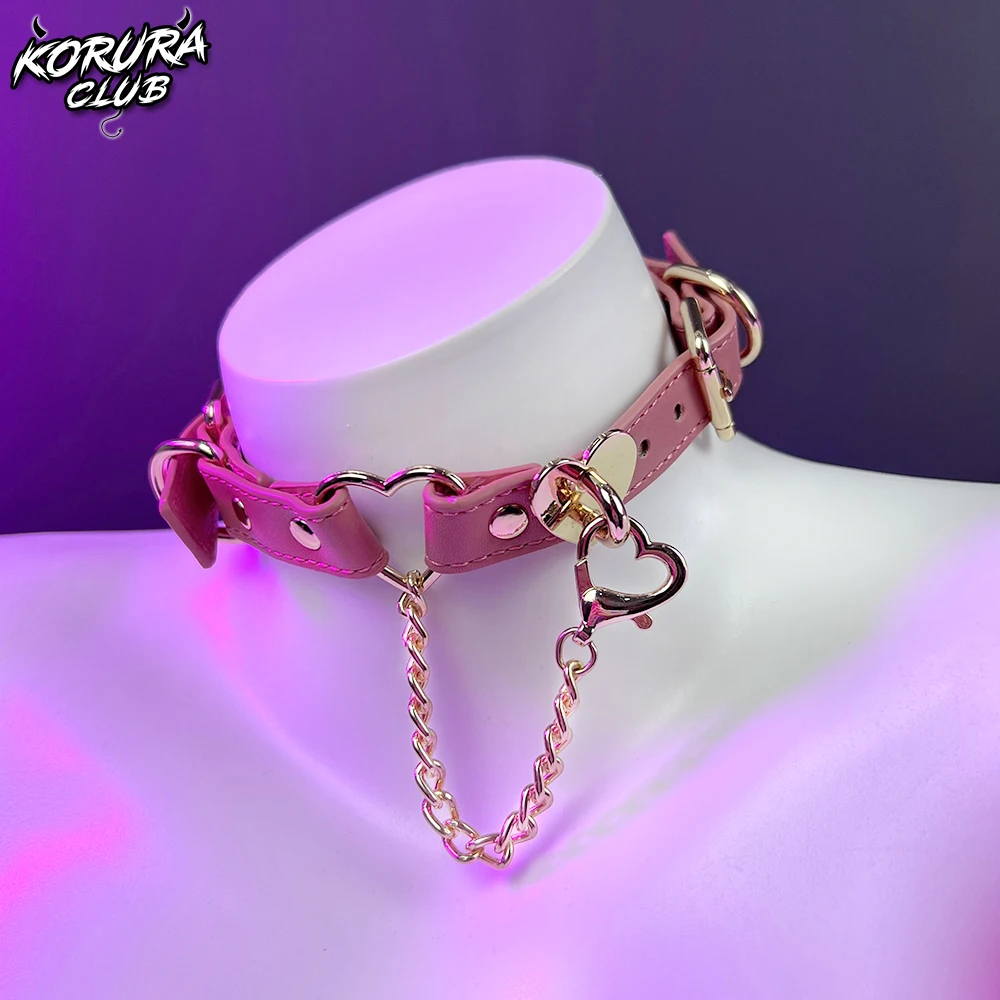 Women Heart puppy chain choker Y2K metal leather punk goth halloween collar