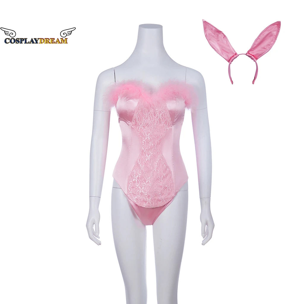 Elle Woods Bunny Costume Bodysuit Anime Role Costume One Piece Jumpsuit Ears Set Onesie Corset Dress Sexy Pink Ladies Costum 3XL