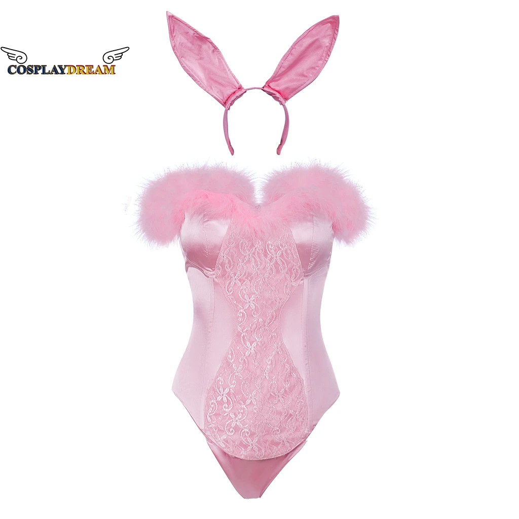 Elle Woods Bunny Costume Bodysuit Anime Role Costume One Piece Jumpsuit Ears Set Onesie Corset Dress Sexy Pink Ladies Costum 3XL