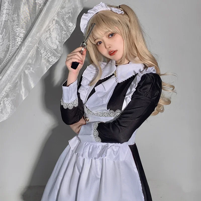 British Aristocracy Cosplay Costumes Women Plus Size Long Sleeve Maid Dress Japanese Kawaii Lace Waitress Coffee Maid Uniform