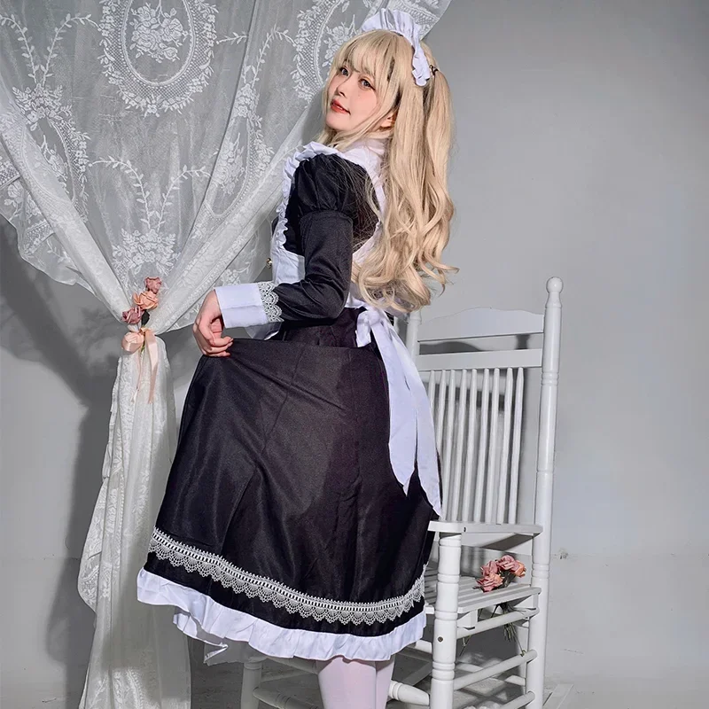 British Aristocracy Cosplay Costumes Women Plus Size Long Sleeve Maid Dress Japanese Kawaii Lace Waitress Coffee Maid Uniform