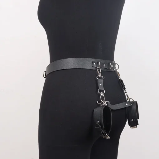 Conjunto Arnês de Couro Algemas E Cinto Leather Handcuffs Waist Belt - Image 6