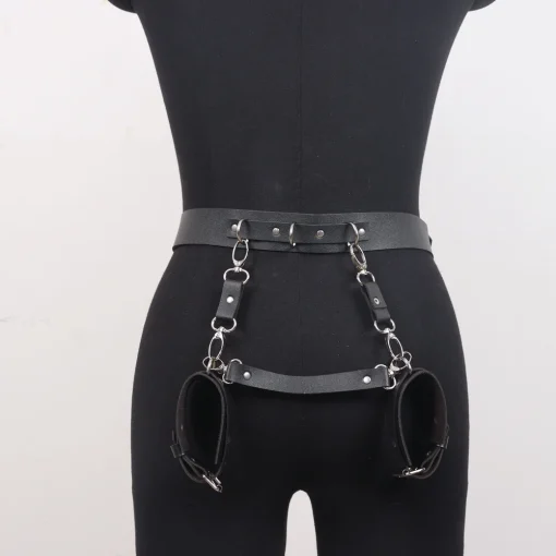 Conjunto Arnês de Couro Algemas E Cinto Leather Handcuffs Waist Belt - Image 3