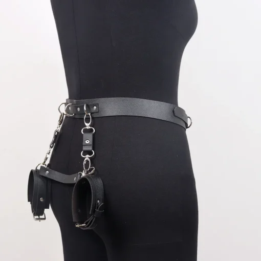 Conjunto Arnês de Couro Algemas E Cinto Leather Handcuffs Waist Belt - Image 4