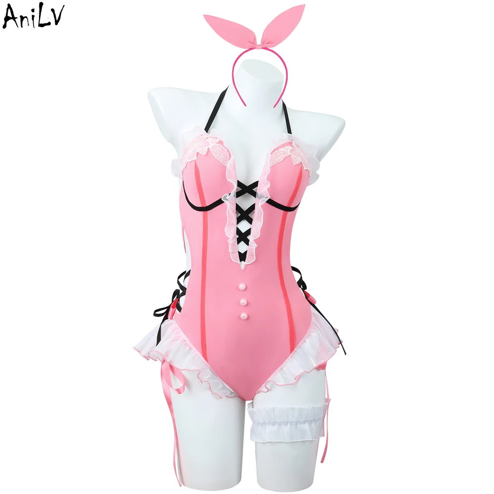 AniLV Anime Game Girl Swimsuit Pink Bodysuit Cosplay Summer Beach Party Bunny Maid Uniform Swimwear Outfits Clothes Costumes