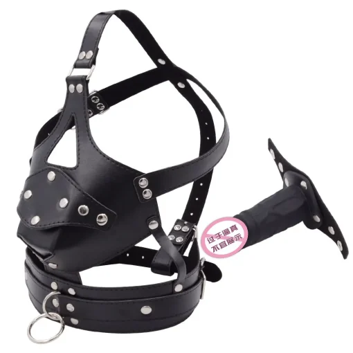 Arnês de Couro Máscara Mordaça Pênis Leather Mouth Gag Ring