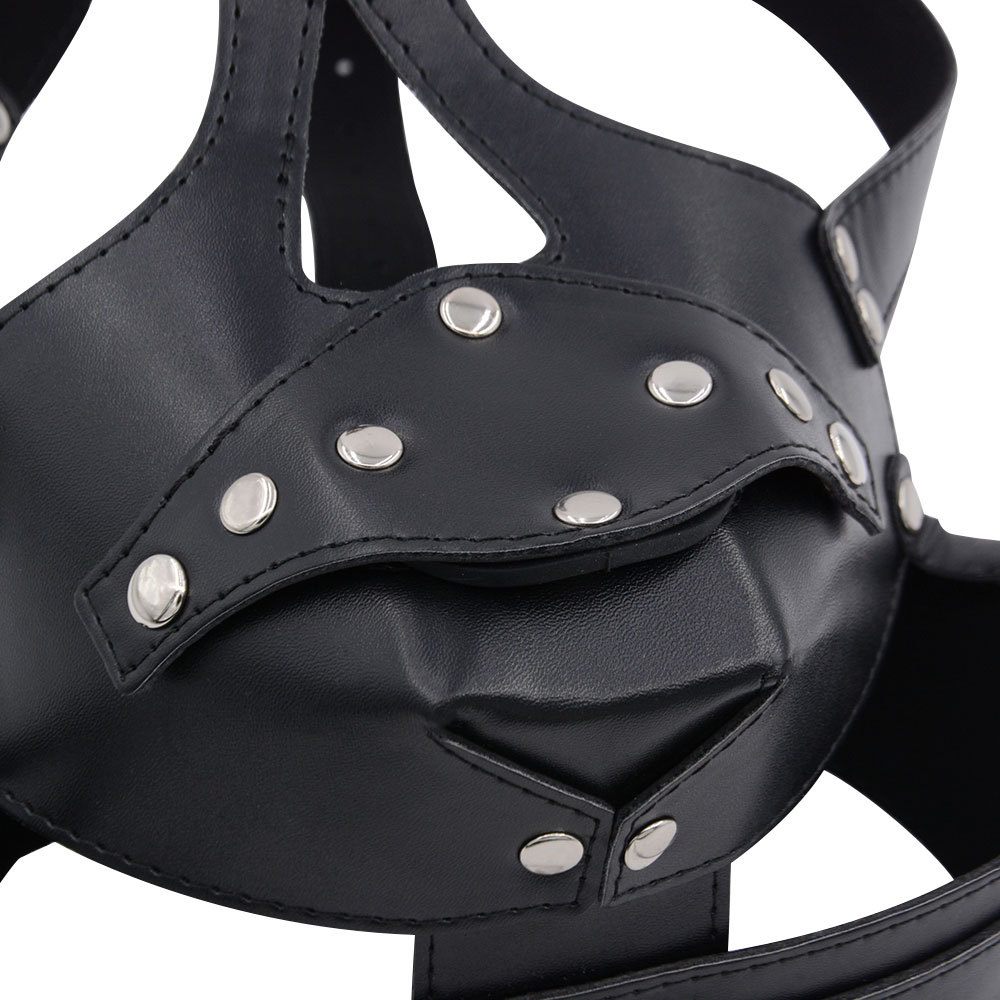 Leather Mouth Gag Ring,Full Head Harness Mask Gags Ball, Muzzle Bondage Restraint ,Adult Sex Toys