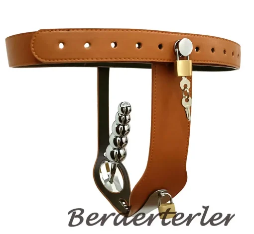 Cinto de Castidade Feminino Couro Com Plugue Anal T-Shaped Leather Female Chastity Belt - Image 5