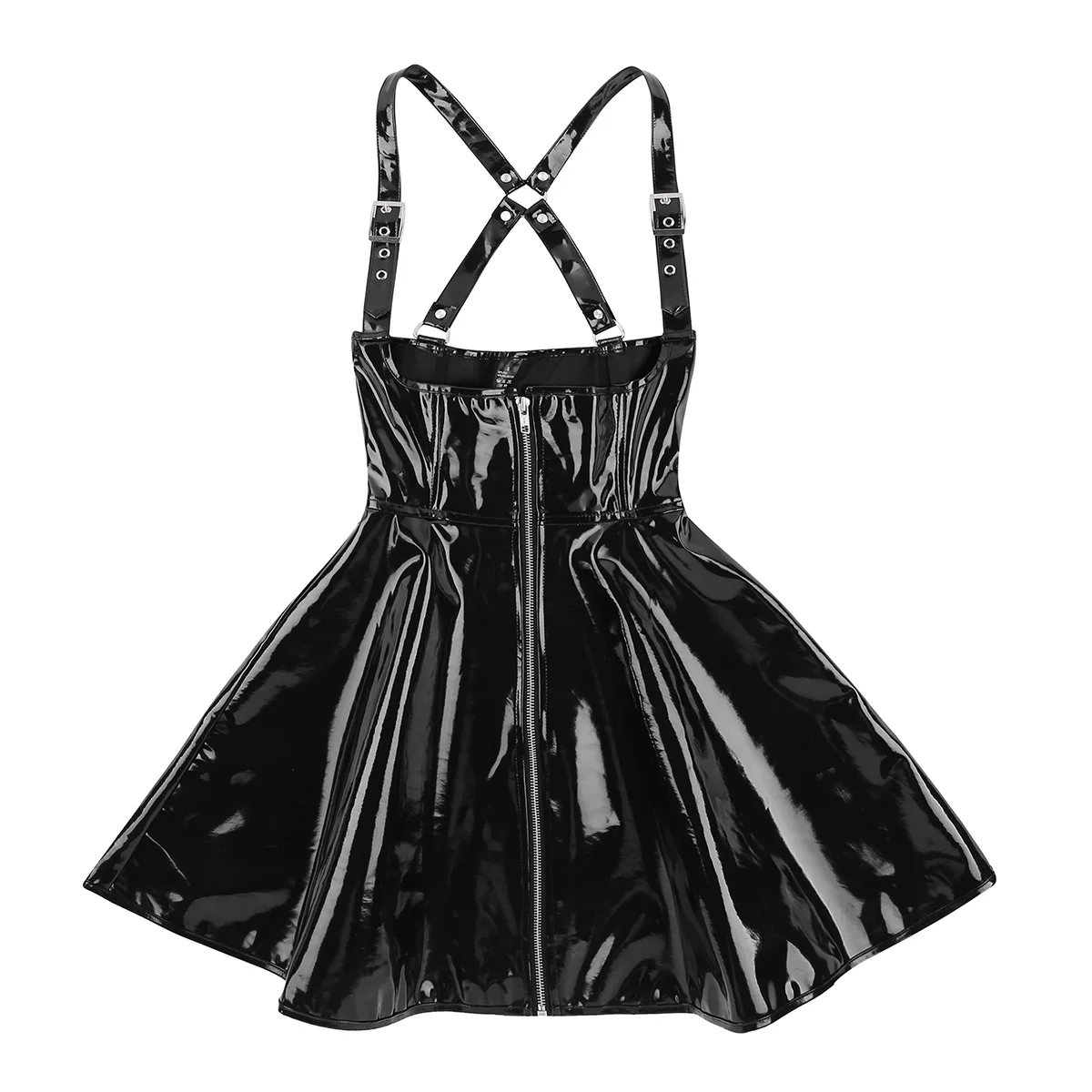 Womens Clubwear Female Sexy Fashion Costumes Show Wetlook Patent Leather Front Zippered X-back Vintage Club Party Corset Dress