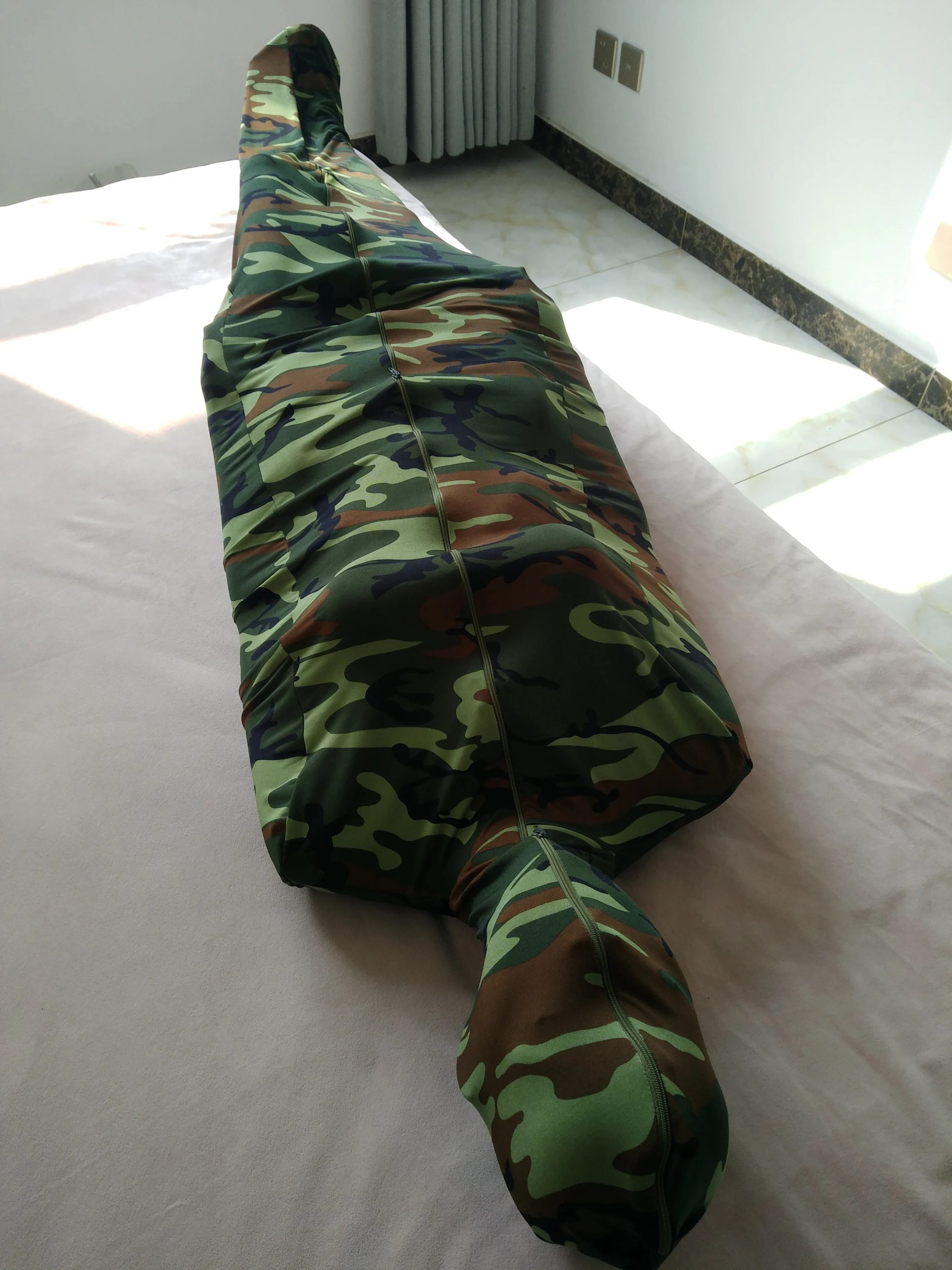 High Quality Army green camo Mummy Bag Spandex Zentai Suit With Internal Arm Sleeves Cosplay Suit