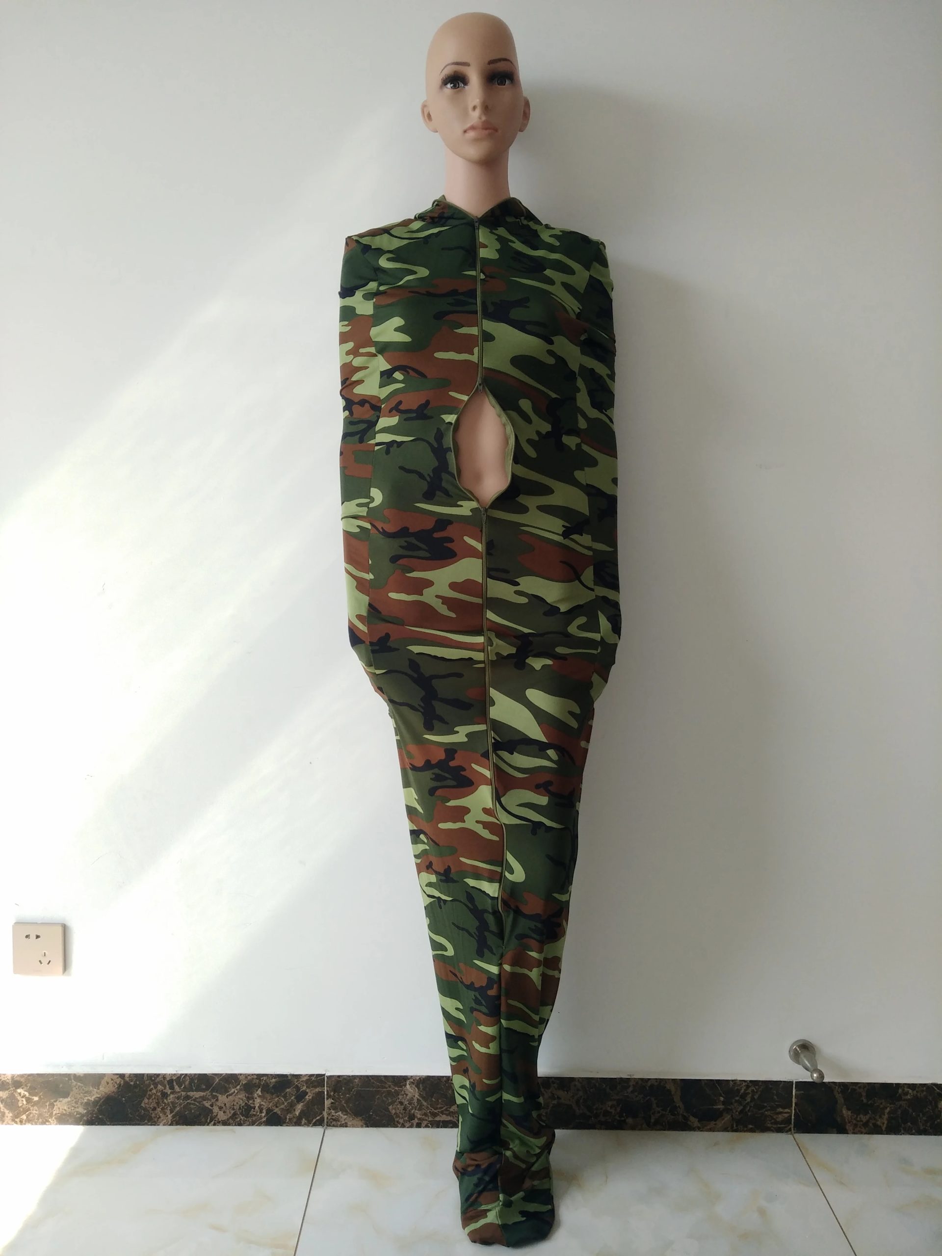 High Quality Army green camo Mummy Bag Spandex Zentai Suit With Internal Arm Sleeves Cosplay Suit