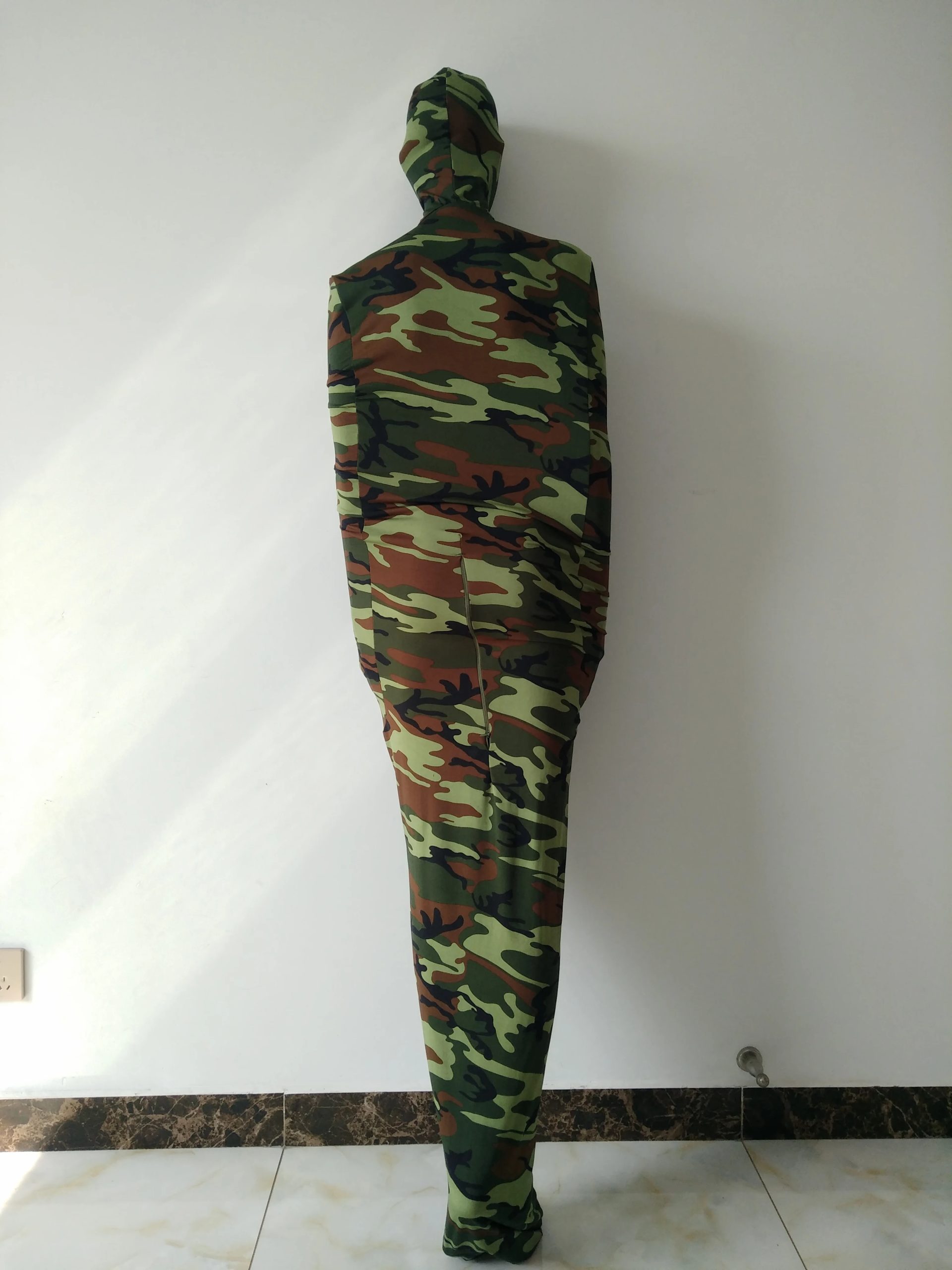 High Quality Army green camo Mummy Bag Spandex Zentai Suit With Internal Arm Sleeves Cosplay Suit