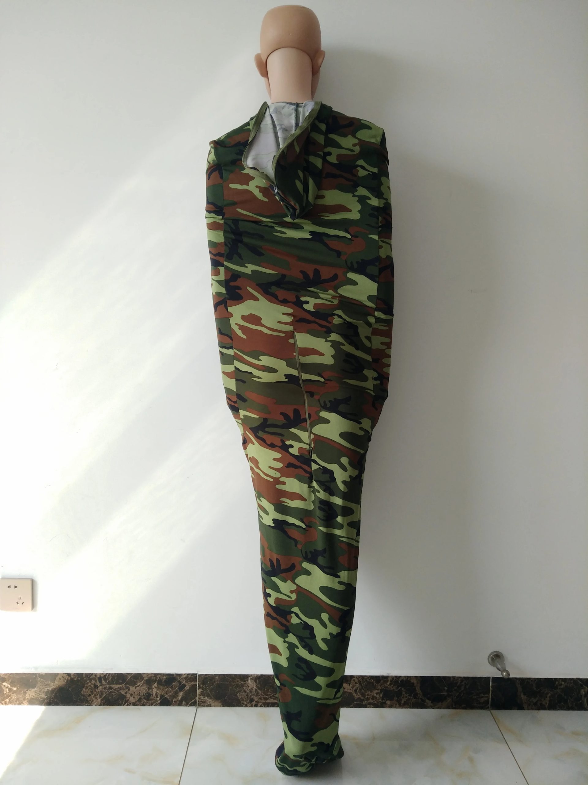 High Quality Army green camo Mummy Bag Spandex Zentai Suit With Internal Arm Sleeves Cosplay Suit