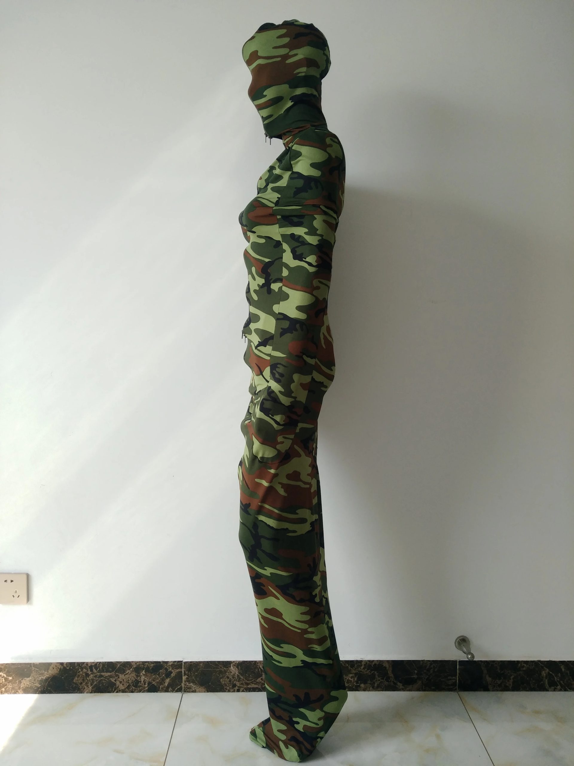 High Quality Army green camo Mummy Bag Spandex Zentai Suit With Internal Arm Sleeves Cosplay Suit