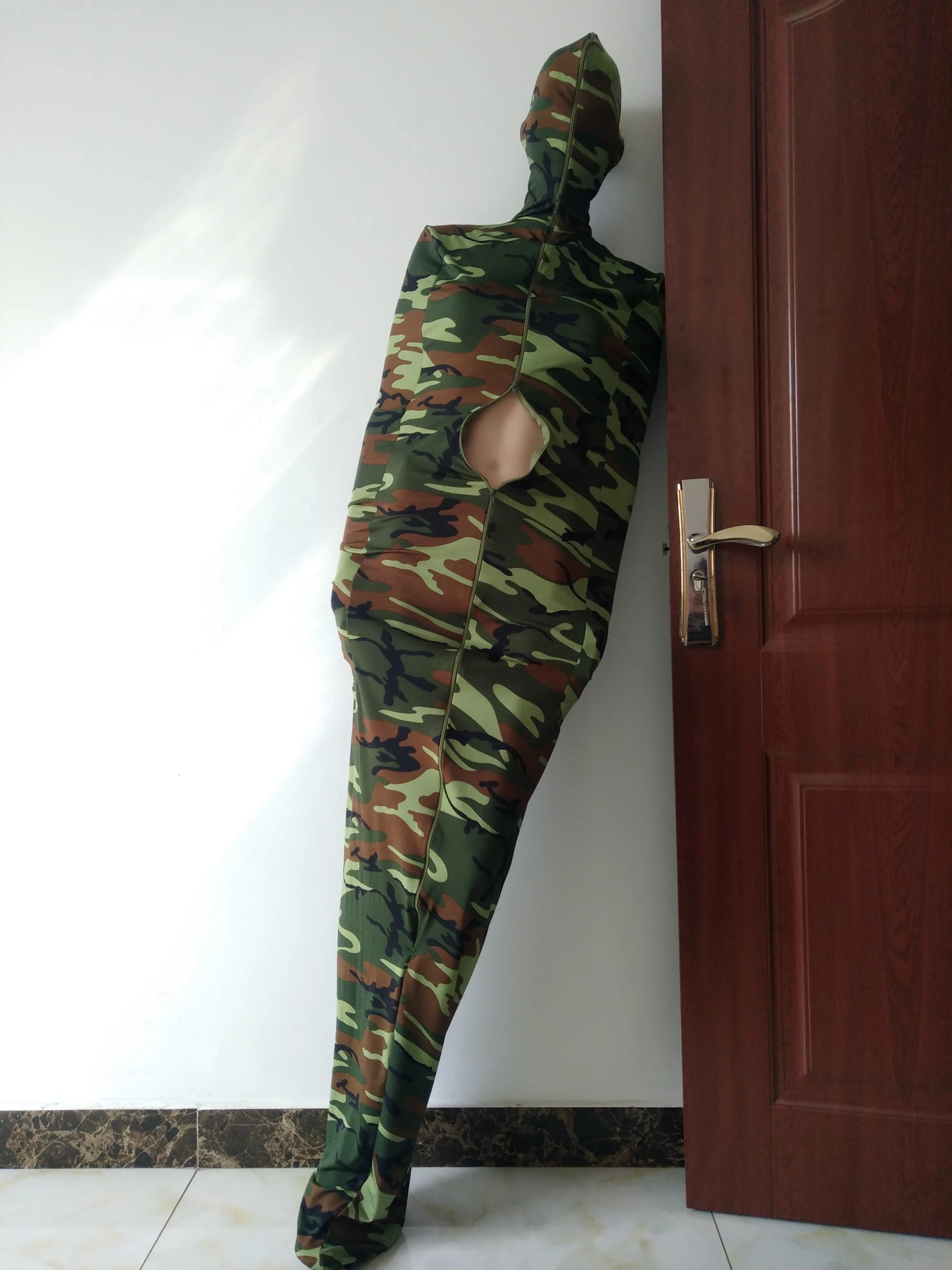 High Quality Army green camo Mummy Bag Spandex Zentai Suit With Internal Arm Sleeves Cosplay Suit