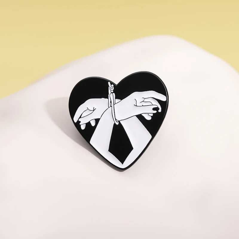 Black Love Binding Hands Enamel Pins Custom Dark Punk Series Brooches Lapel Badges Gothic Funny Jewelry Gift For Lover Friends