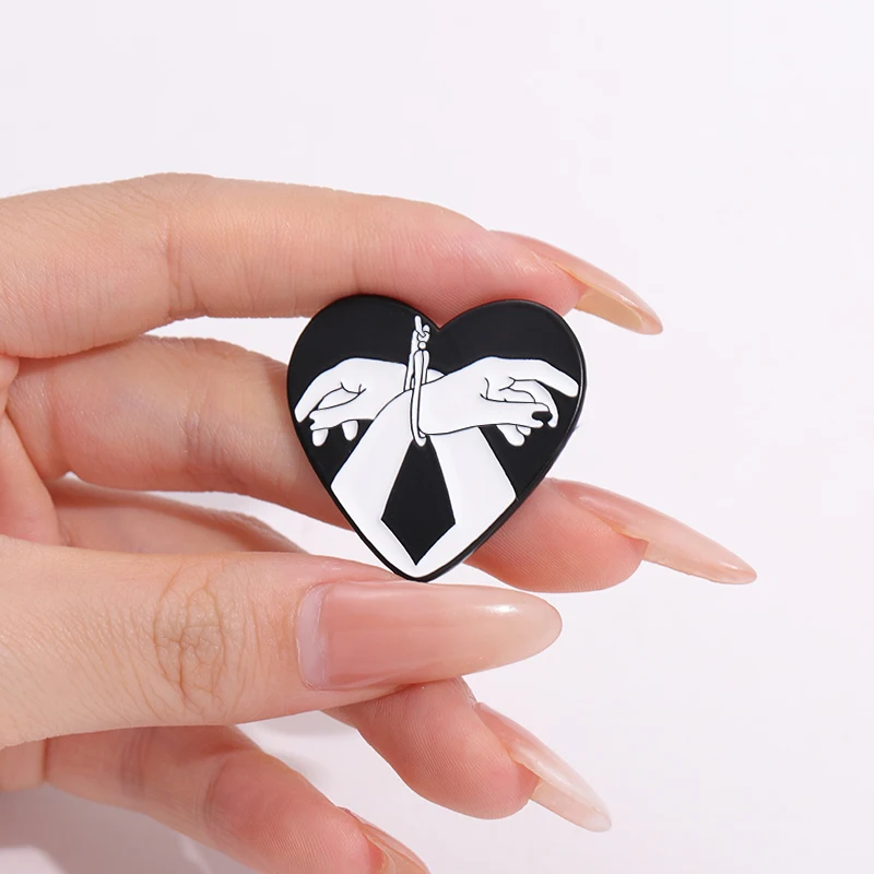 Black Love Binding Hands Enamel Pins Custom Dark Punk Series Brooches Lapel Badges Gothic Funny Jewelry Gift For Lover Friends