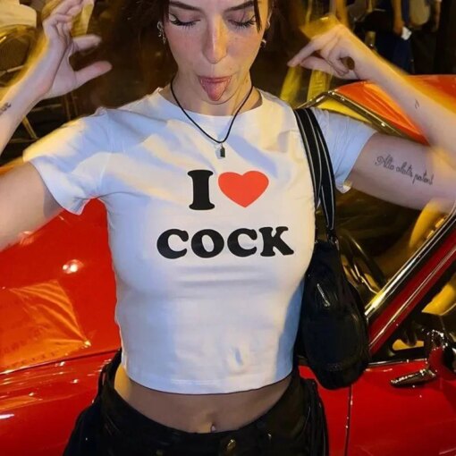 Camiseta Cropped I Love Cock Short Top T-shirt